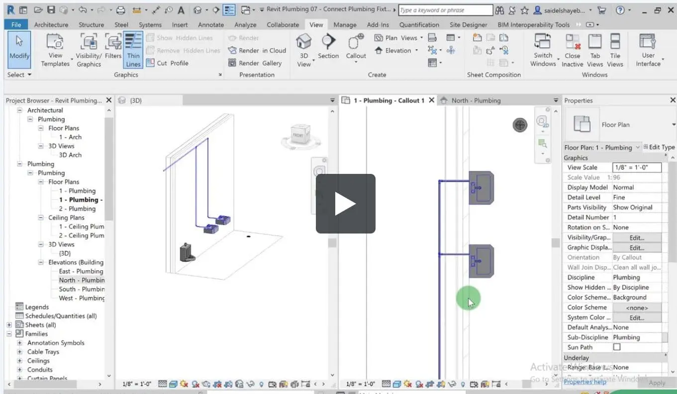 Revit Plumbing 07 – Create Hot and Cold-Water System