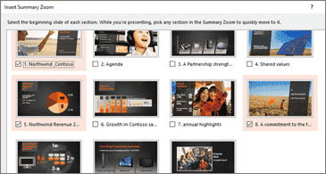 A summary view of all slides in a presentation. 3 are selected.