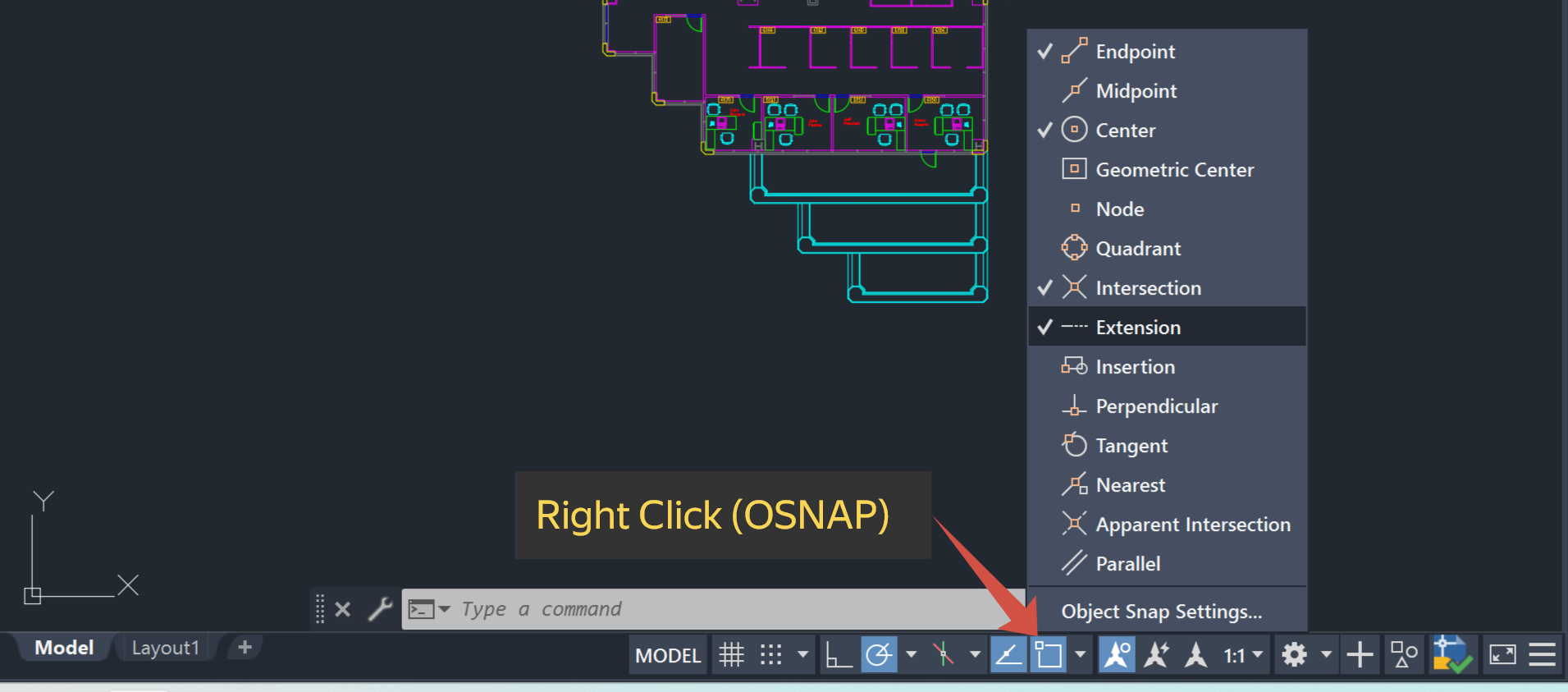 right click (osnap)